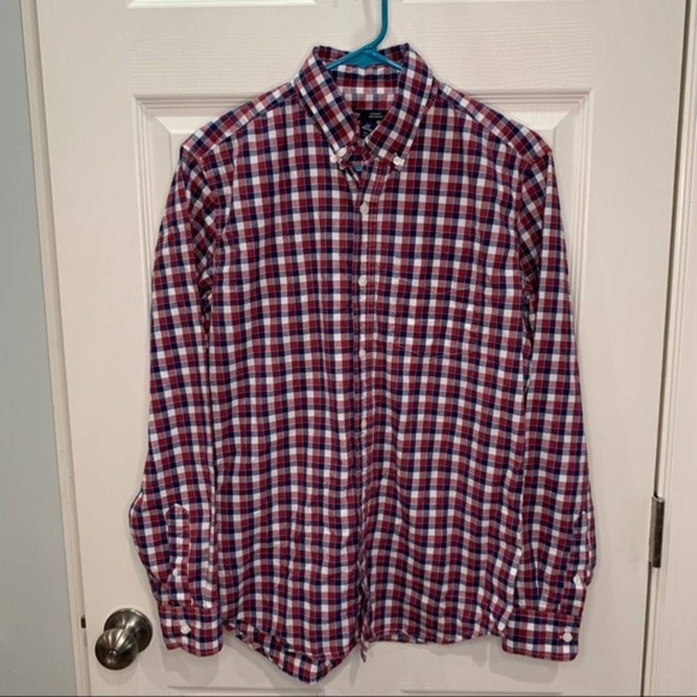 Gap standard fit plaid red blue &white button down‎